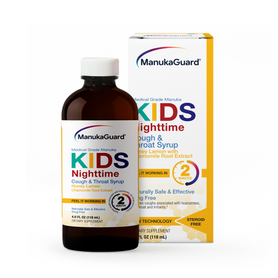 Kids Nighttime Cough & Throat Syrup, Honey Lemon, Medical Grade Manuka Honey