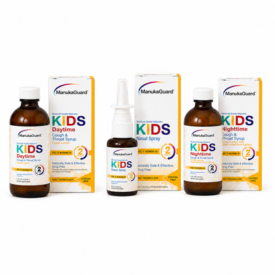 ManukaGuard Kids Complete Wellness Bundle | Nasal Spray + Daytime & Nighttime Cough & Throat Syrups
